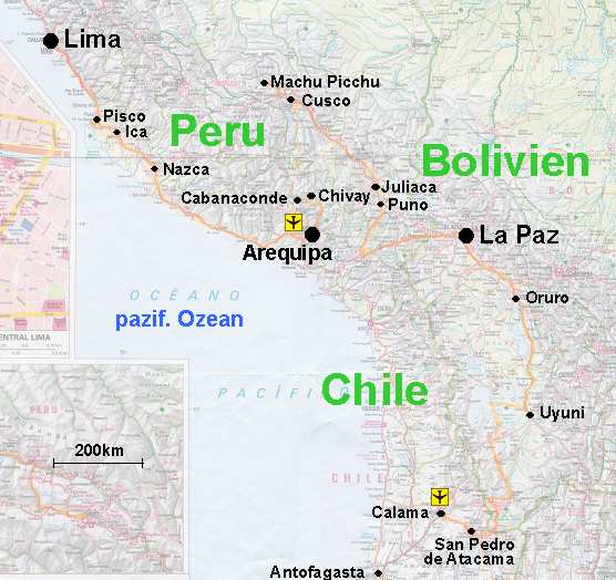 Karte Peru Bolivien Chile